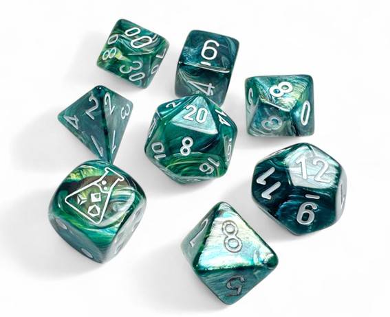 Sada 8 kostek Chessex Lab Dice Lustrous Neptune / grey - 30072