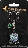 D20 Keychain with Dragon Charm - Behemoth Brushed Rainbow