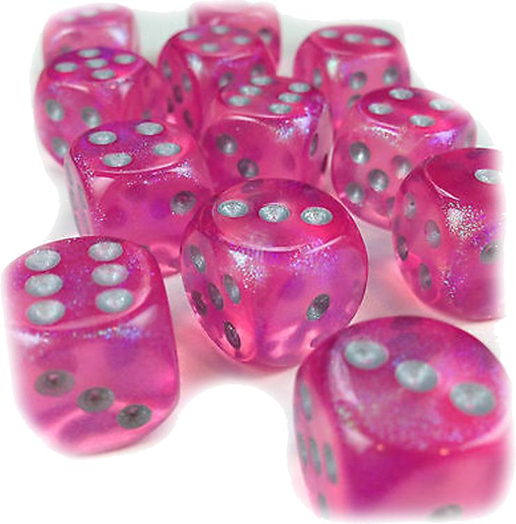 Kostka šestistěnná 16mm - Pink/Silver