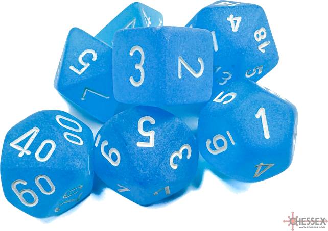 Sada 7 kostek Chessex - Frosted modrá a bílá - 27416