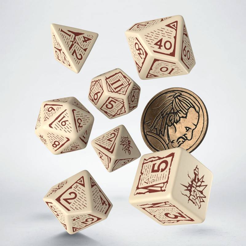 Sada 7 kostek - The Witcher Dice Set - Vesemir - béžová a rudá - SWVE01/SWVE74
