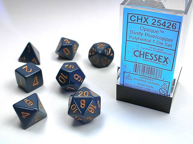 Sada 7 kostek Chessex - Tmavě šedá / Měděná - 25420