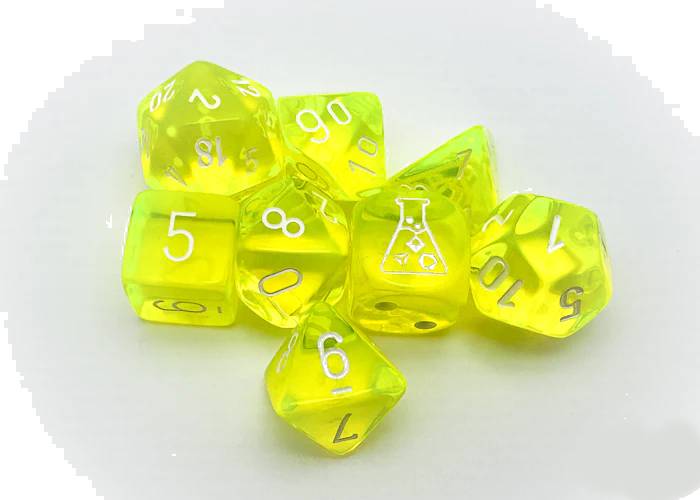 Sada 8 kostek Chessex Lab Dice průhledná žlutá/bílá - 30061