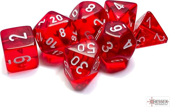 Sada 7 kostek Chessex - Translucent Red / white - 23074