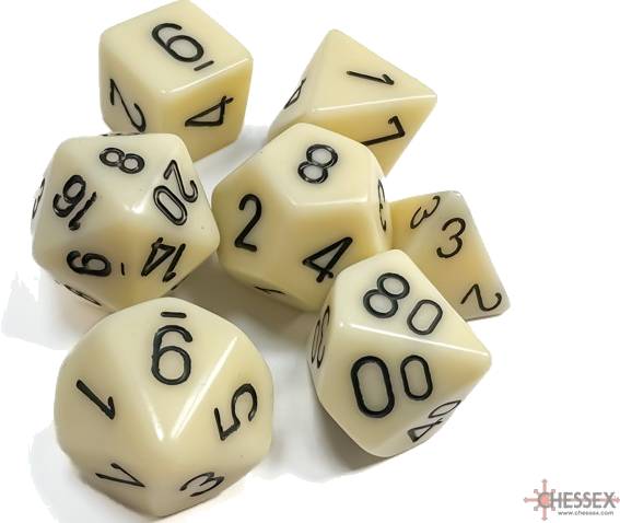 Sada 7 kostek Chessex - Slonovinová  / Černá- 25400