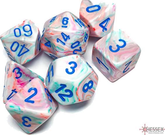 Sada 7 kostek Chessex -  Festive Pop Art / blue - 27544