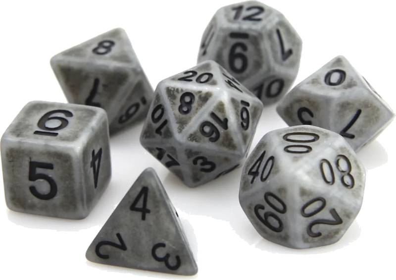 Sada 7 "kamenných" kostek pro RPG Barva: Šedá