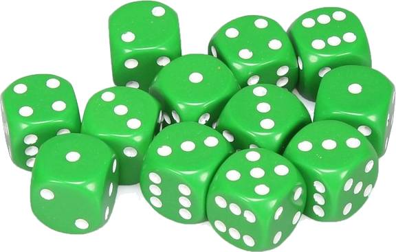 Hrací kostka 16 mm Barva: zelená / bílá