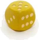 Dřevěná hrací kostka žlutá (zlaté tečky)