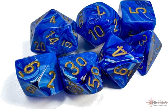 Sada 7 kostek Chessex - Vortex modrá a zlatá - 27436