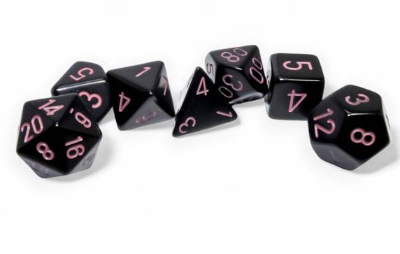 Sada 7 kostek Chessex - Černá / Růžová - 25448