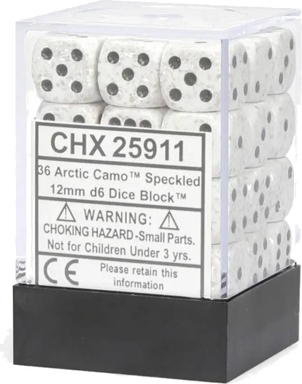 Chessex sada 6-stěnných kostek 12mm – Speckled Arctic Camo (36 ks)