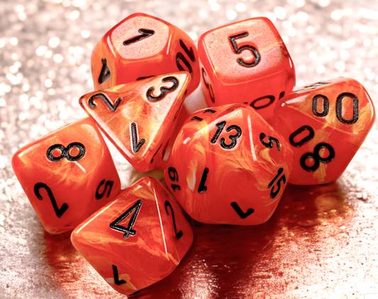 Sada 7 mini kostek Chessex - Polyhedral Vortex Orange/black - 20433