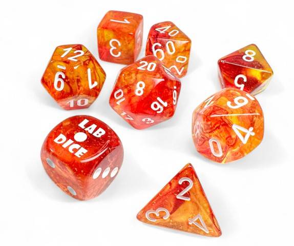 Sada 8 kostek Chessex Lab Dice Nebula Molten / white Luminary - 30073