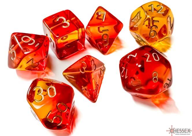 Sada 7 kostek Chessex - Gemini Translucent Res - Yellow / gold - 26468