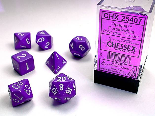 Sada 7 kostek Chessex - Fialová / Bílá- 25407