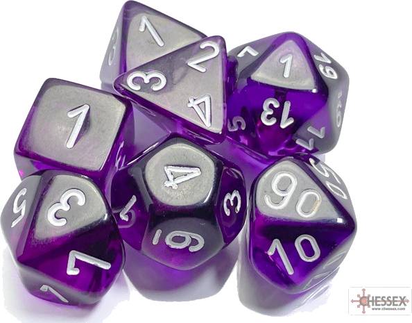 Sada 7 kostek Chessex - Translucent Purple / white - 23077