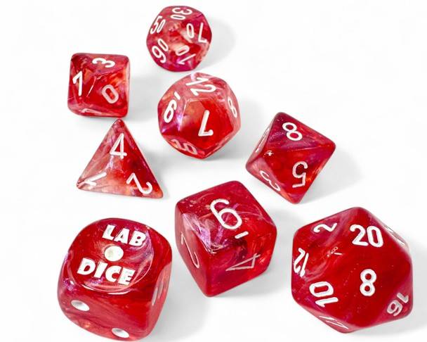 Sada 8 kostek Chessex Lab Dice Borealis Passion / white Luminary - 30070