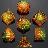 Captured Magic Hand Sanded Sharp Edge Resin Dice Set - Orange Green (7)