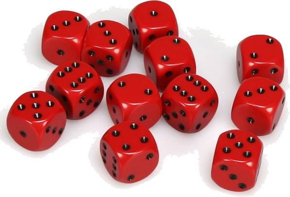 Hrací kostka 16 mm Barva: červená / černá