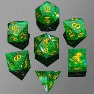 Captured Magic Hand Sanded Sharp Edge Resin Dice Set - Green (7)