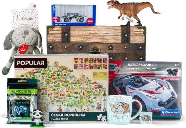 Truhla plná hraček Oskar dětské hračky pro kluky velká sada mix 7ks