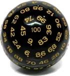 Černá neprůhledná stostěnná kostka se žlutými čísly (K100)