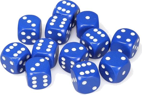 Hrací kostka 16 mm Barva: modrá / bílá