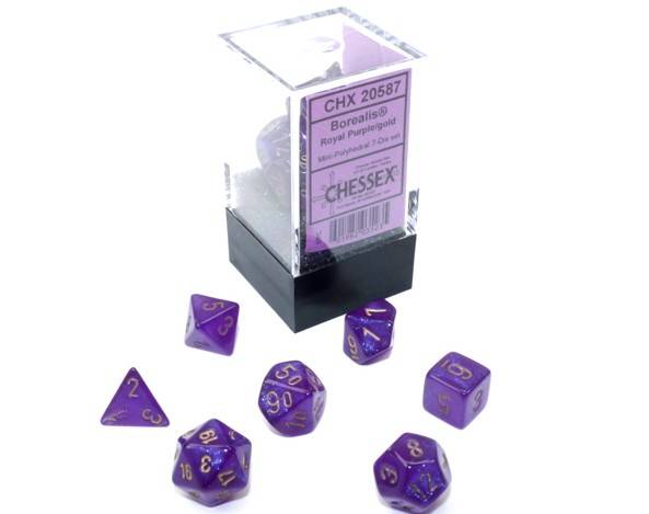 Sada 7 mini kostek Chessex - Borealis Royal Purple / gold - 20587