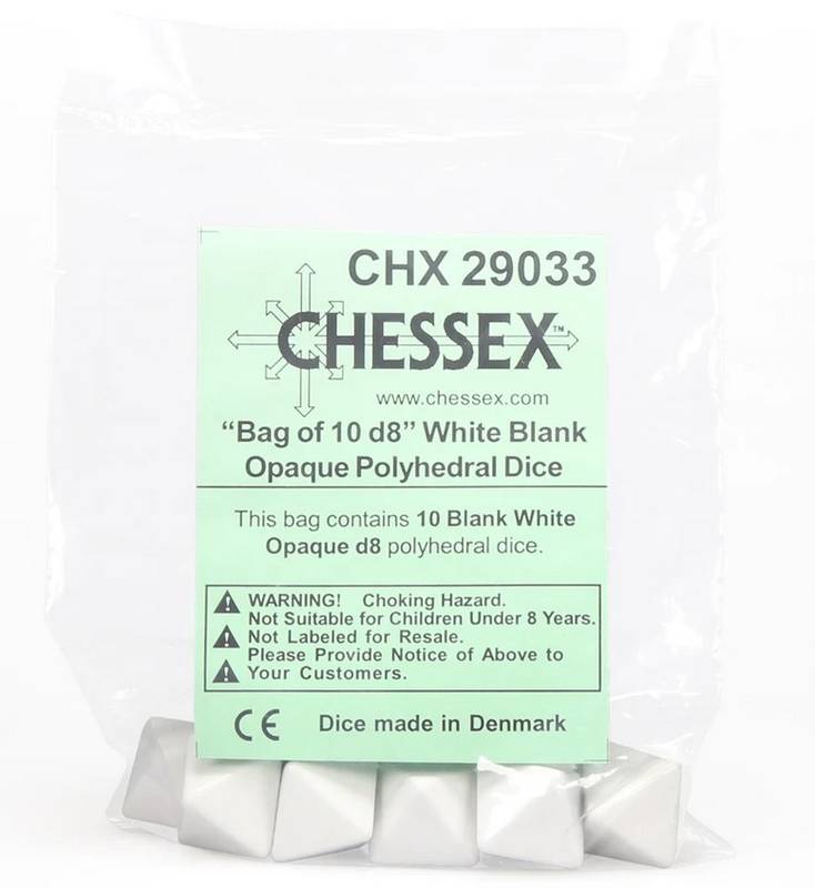 Sada 10 kostek D8 prázdná/blank - bílá - 29033