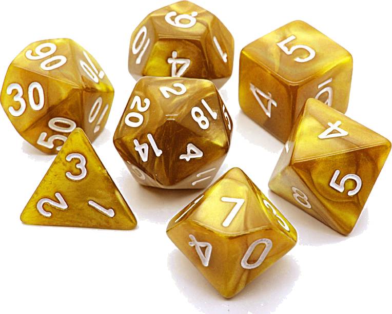 Sada 7 perleťových kostek pro RPG (9 barev) Barva: Zlatá - karamel