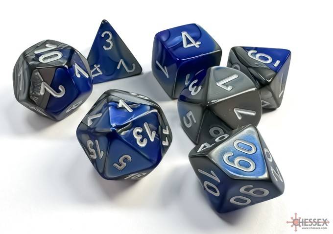 Sada 7 kostek Chessex - Gemini Blue-Steel / white - 26423