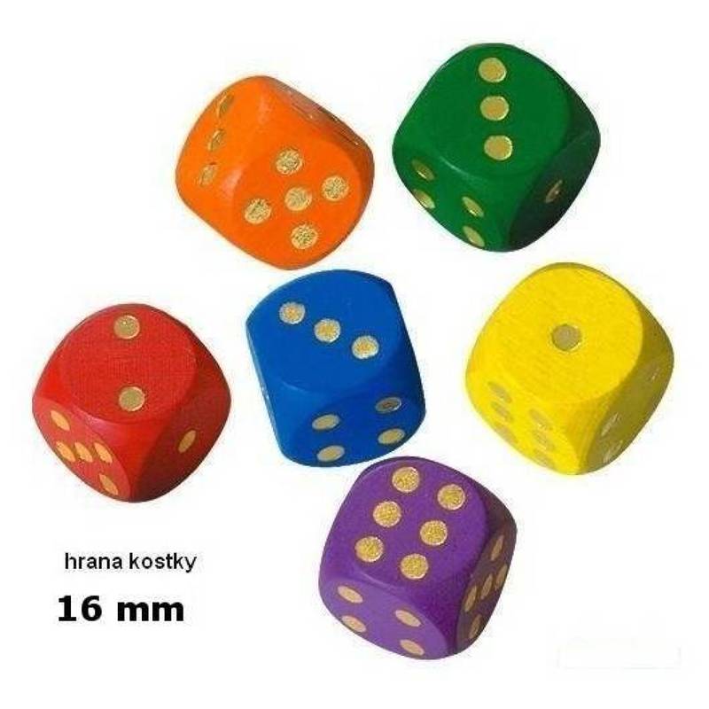 dřevěné hrací kostky barevné 16 mm 6 ks