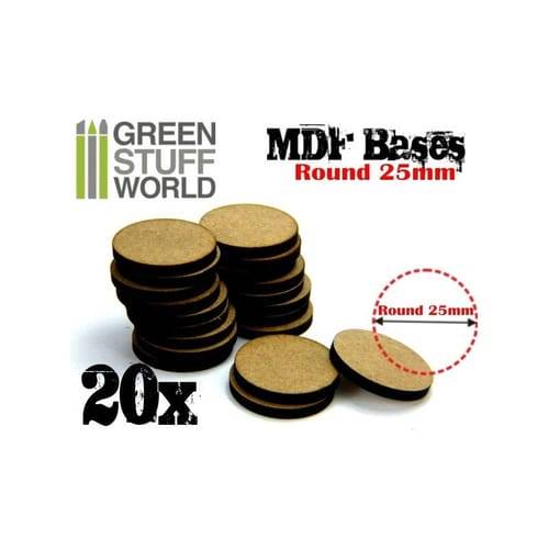 Dřevotřískové podstavce MDF Bases - Round 25mm (20 ks)