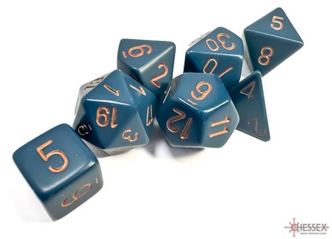 Sada 7 kostek Chessex - Šedomodrá / Měděná - 25426