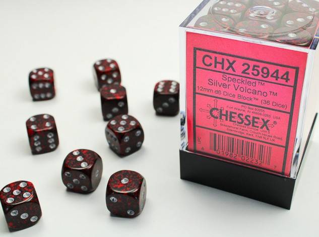 Sada 36 D6 12mm kostek Chessex -  Speckled Silver Volcano - 25944