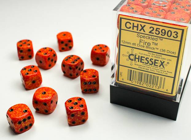 Sada 36 D6 12mm kostek Chessex - Speckled Fire - 25903