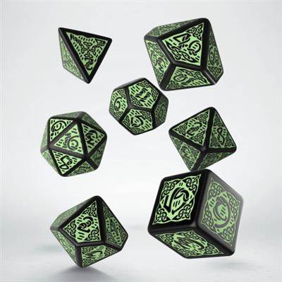 Sada 7 kostek Celtic dice set černá/zelená - SCER05