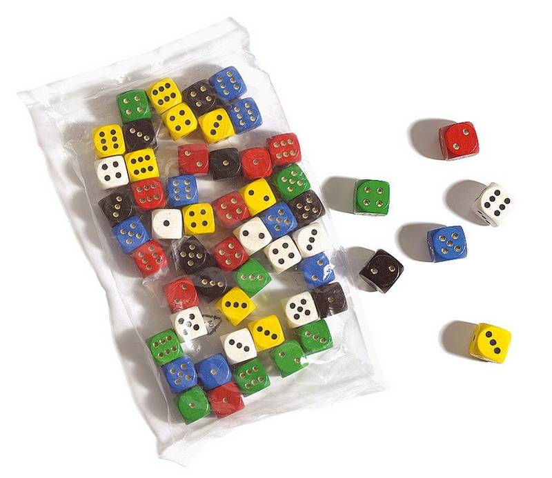 Kostka D6 16mm dřevěná jednobarevná - 7010