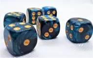 Dice Set D6 Two Toned: Blue/Black+Gold (12x)