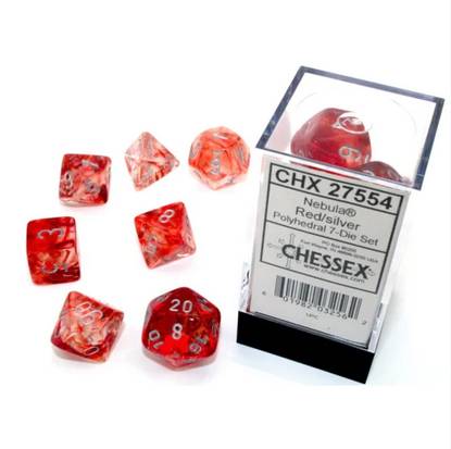 Sada 7 kostek Chessex - Nebula Red / Silver Luminary - 27554