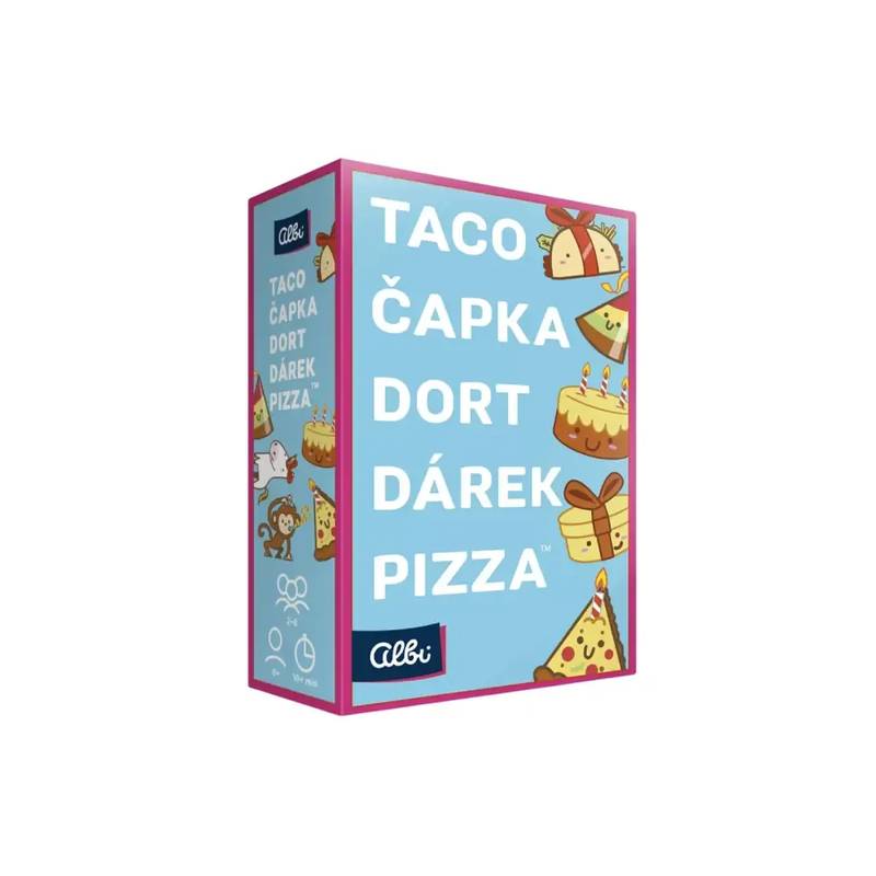 Taco, čapka, dort, dárek, pizza