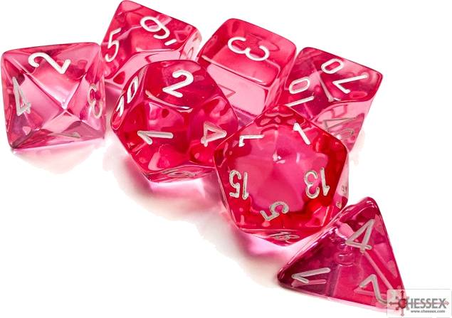 Sada 7 kostek Chessex - Translucent Pink / white - 23084