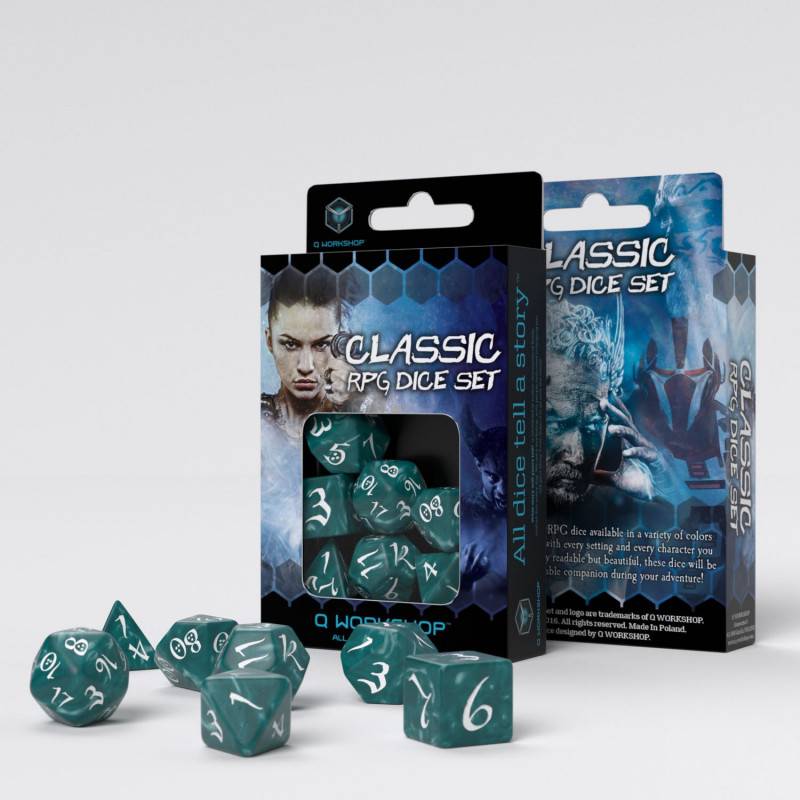 Sada 7 kostek classic dice set tyrkysová/bílá - SCLE04