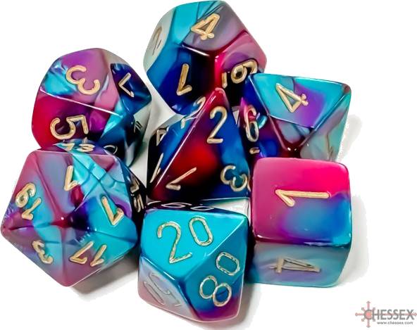 Sada 7 kostek Chessex - Gemini Purple-Teal / gold - 26449