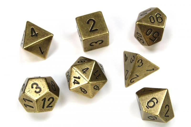 Sada 7 kostek Chessex - Solid Metal Old Brass
