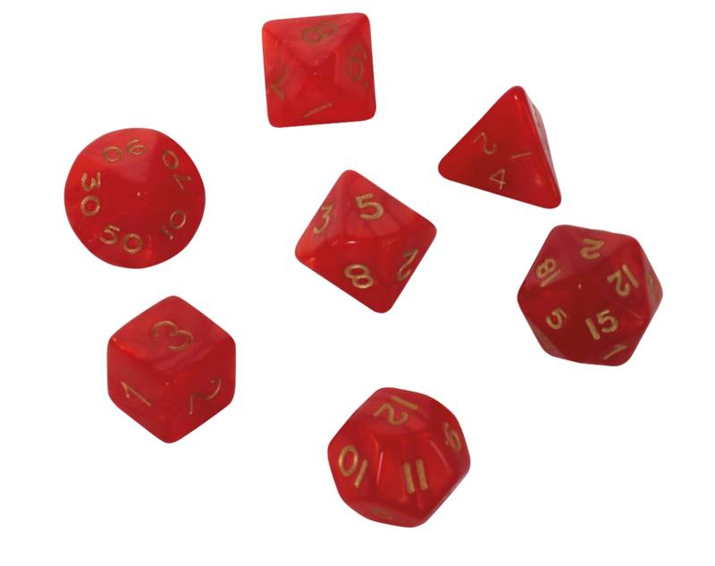 Sada 7 kostek 16mm pro RPG - Červená se zlatou 112912 (HOTGames)