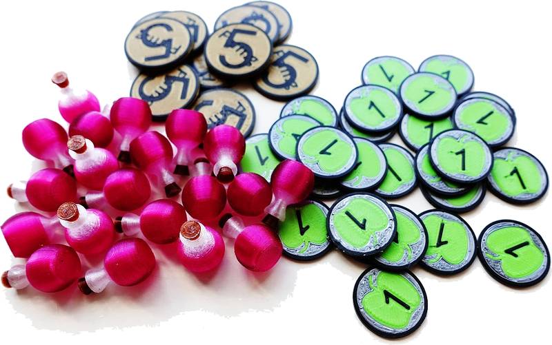 Newton - žetony elixírů a mincí