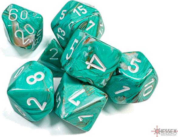 Sada 7 kostek Chessex - Marble měděnková a bílá - 27403