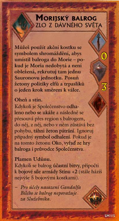 Válka o Prsten: Páni Středozemě - Errata - opravená karta Balrog